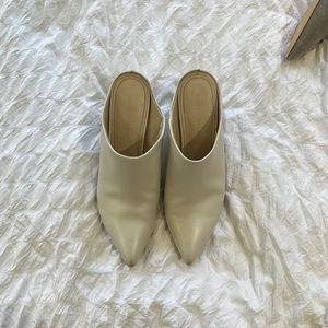 White heeled mules